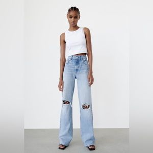Zara Ripped Wide Leg Jeans